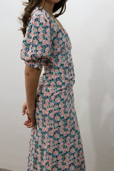Asymmetrical Floral Midi Dress